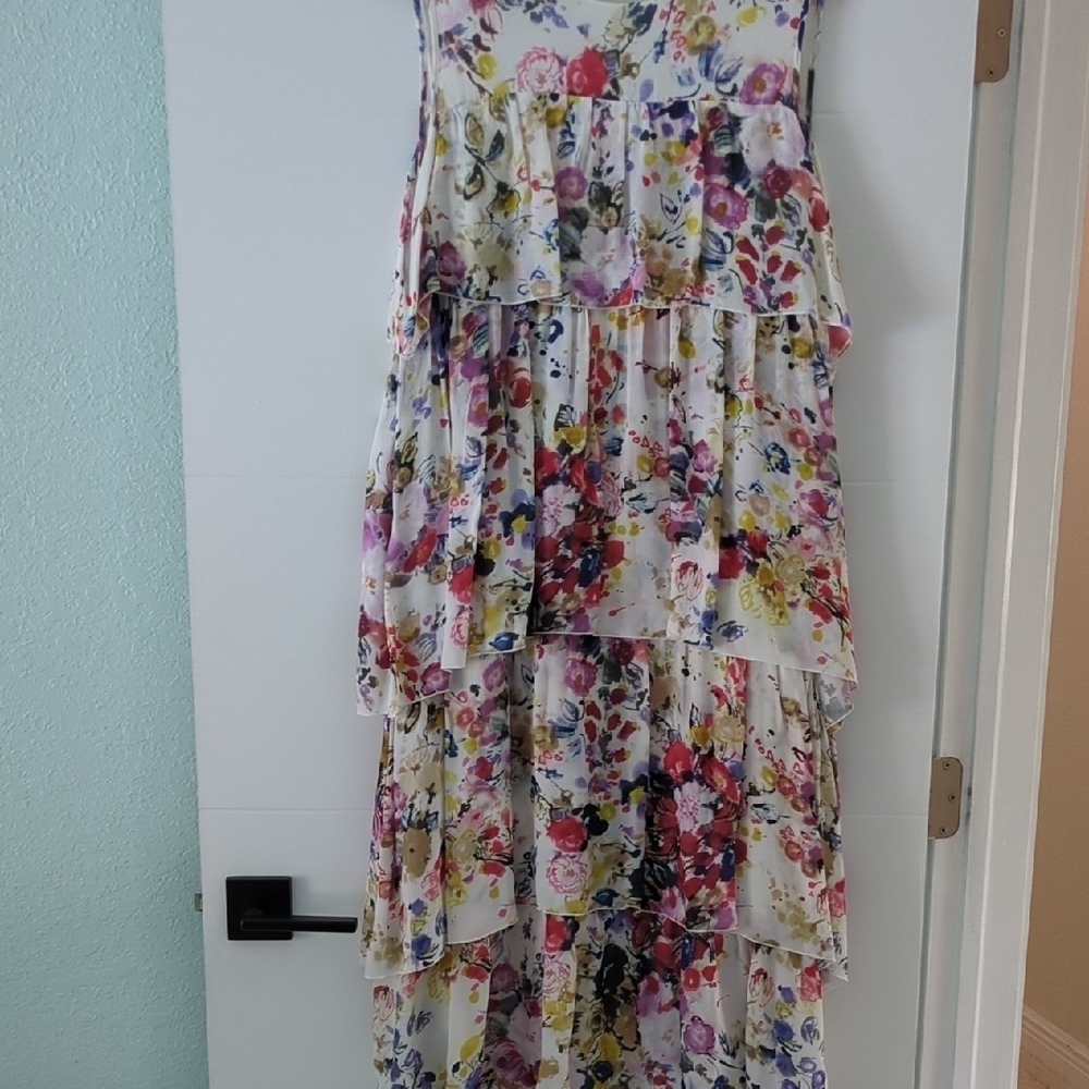 Otto D'Ame floral Tiered Ruffled Cottage Core Feminine Midi Dress Wedding Shower